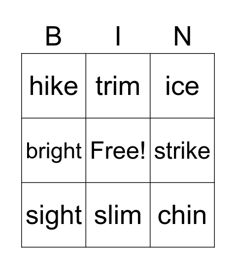 1st Grade Bingo Card