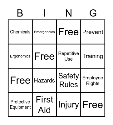 Workplace Safety Bingo Card