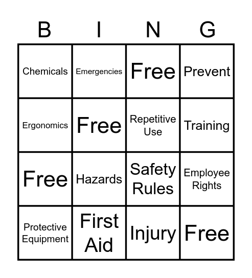 Workplace Safety Bingo Card