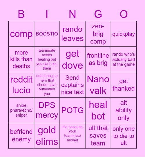 DB Overwatch Bingo Support Bingo Card