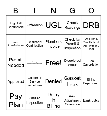 Adjustments Bingo Card