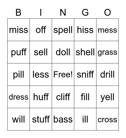 ff, ll, ss Bingo Card