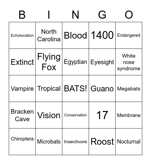 Bat Bingo Card