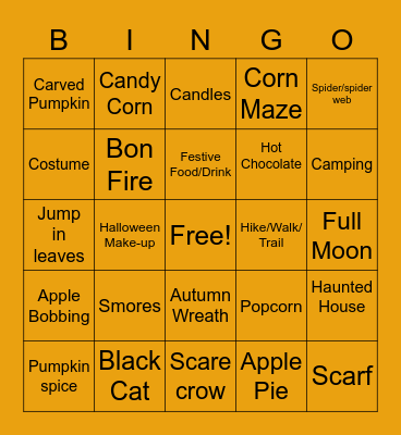 Spooktacular Fall/ Scavenger Hunt Bingo Card