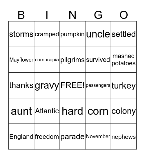 Thanksgiving Bingo Card