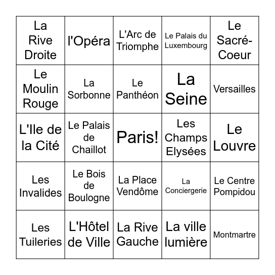 Paris Loto Bingo Card
