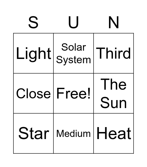 Sun BINGO! Bingo Card