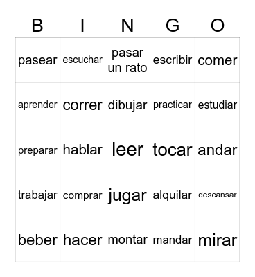 Gustar Verbs Bingo Card