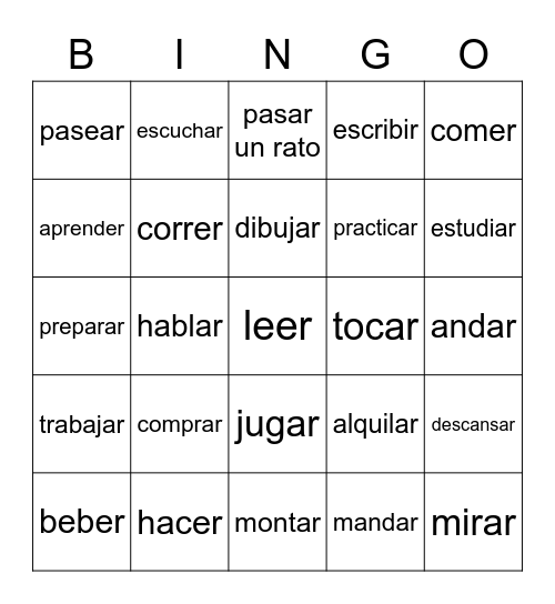 Gustar Verbs Bingo Card