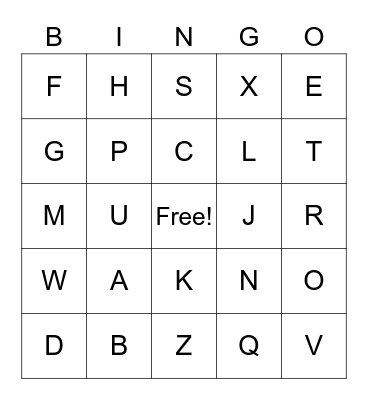 Letters Bingo Card