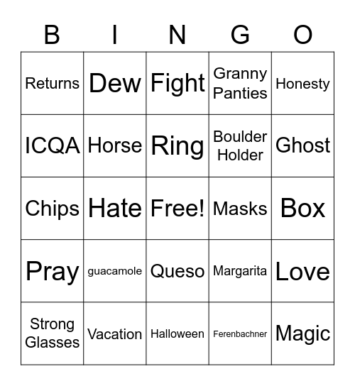 ICQA/Returns Bingo Card