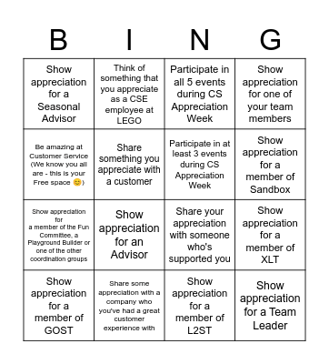 Appreciation BINGO Card