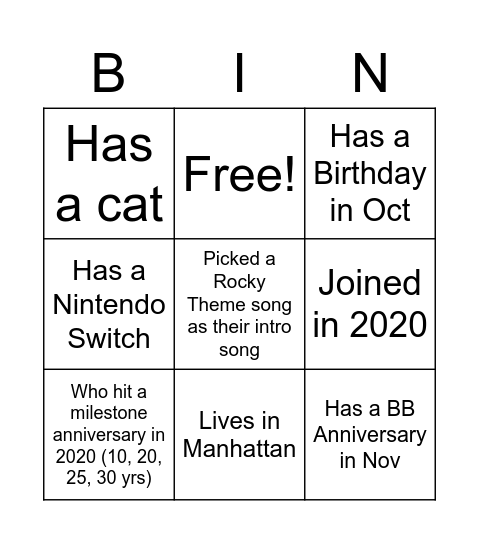 Untitled Bingo Card