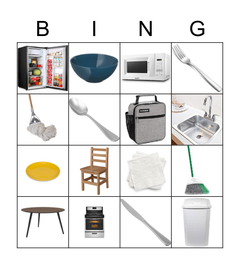 kitchen items Bingo Card