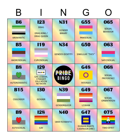 Pride BINGO - Sexual & Gender Diversity Edition Bingo Card