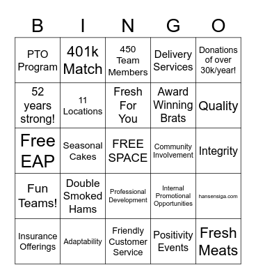 HANSEN'S IGA BINGO! Bingo Card