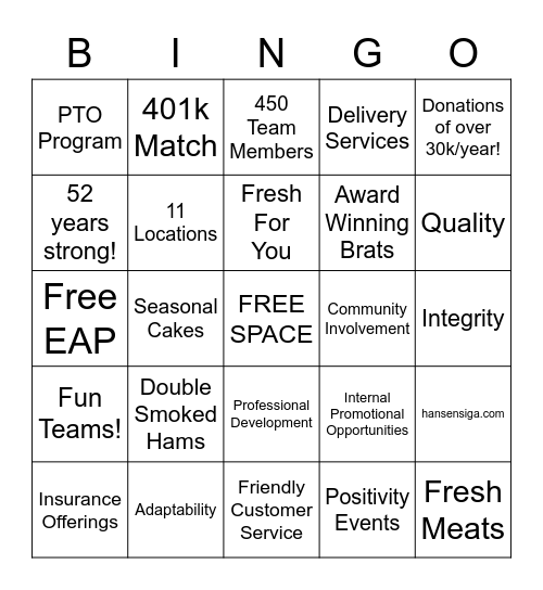 HANSEN'S IGA BINGO! Bingo Card