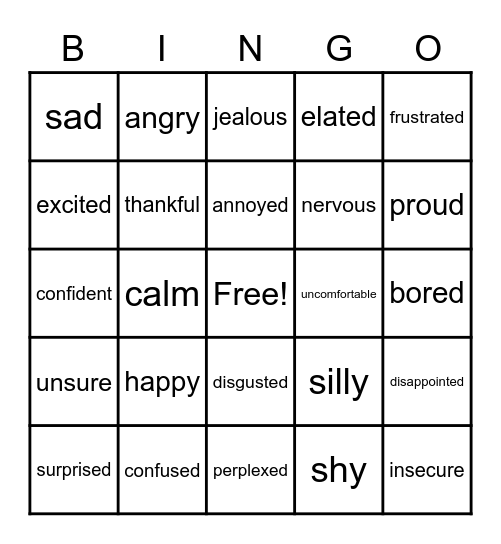 Emotion Bingo Card