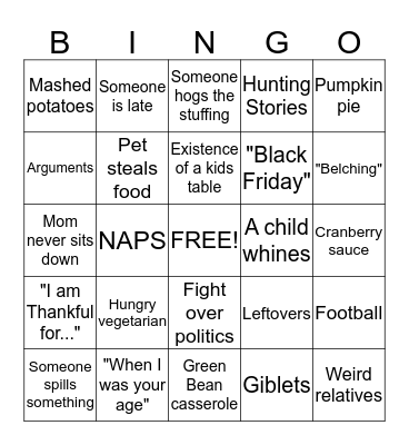 Thanksgiving Bingo Card