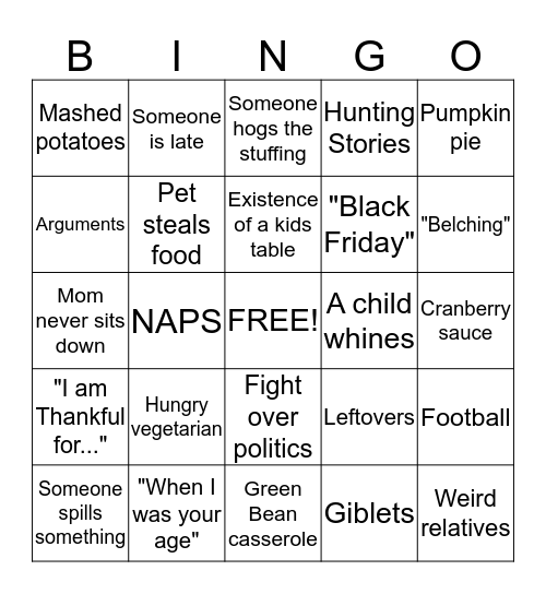 Thanksgiving Bingo Card