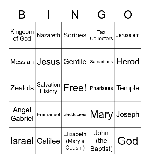 The Nativity Story Bingo Card