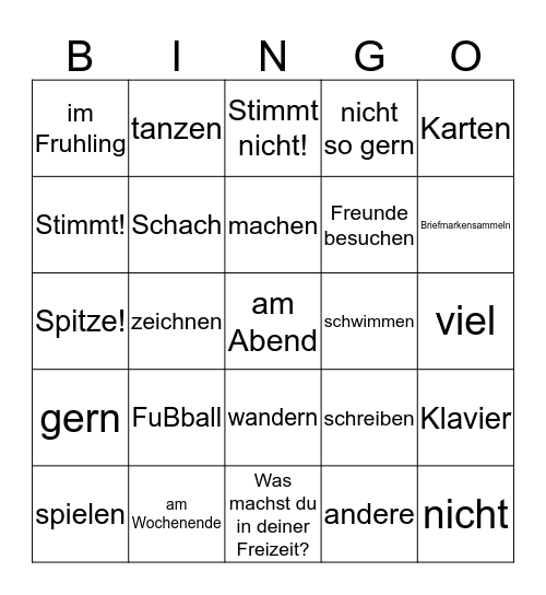 Spiel und SpaB Bingo Card