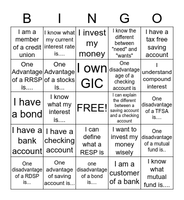 MONEY BINGO Card