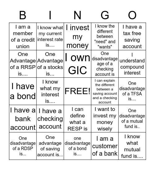 MONEY BINGO Card