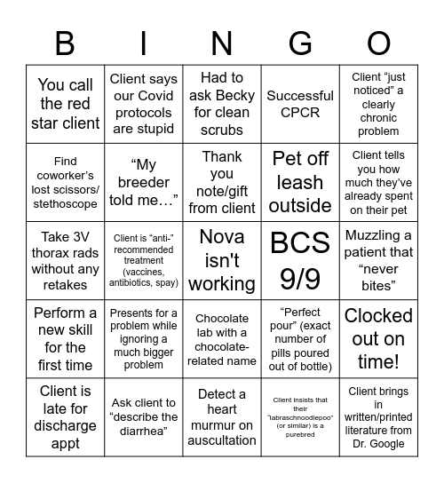 Vet Tech Week VCA Aurora 2020! Bingo Card