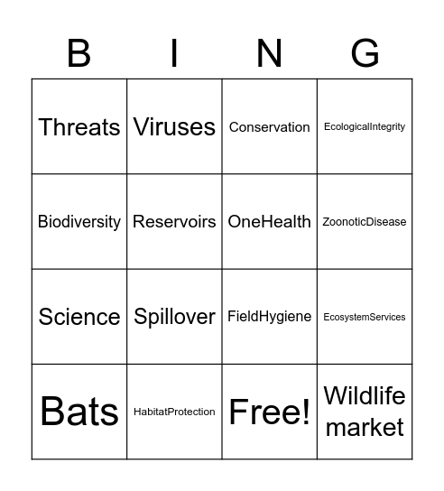 Bat Conservation and World Health Bingo Card