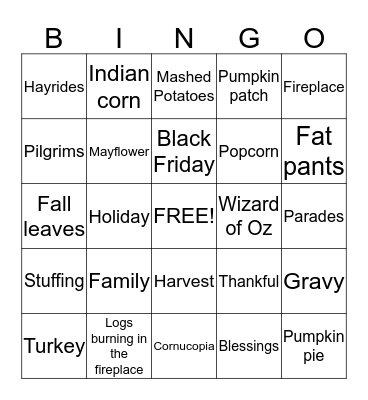 Thanksgiving Bingo Card