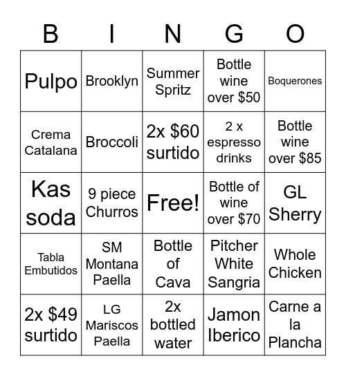 Boquerone Bingo!! Bingo Card