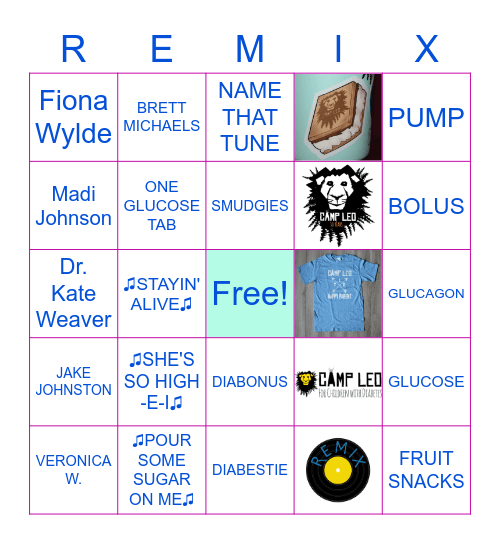 Camp Leo + ConnecT1D Bingo Card