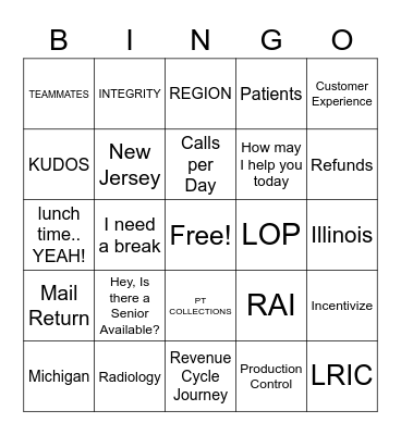 Customer Service Week Bingo Card