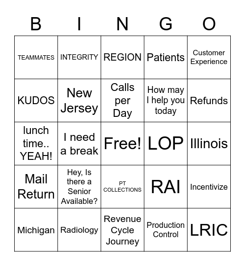 Customer Service Week Bingo Card