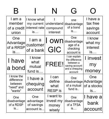 MONEY BINGO Card