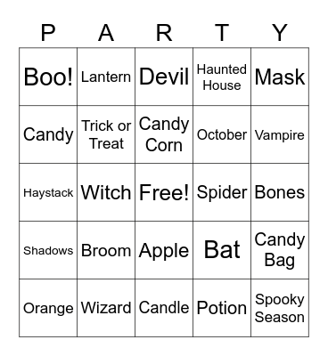 Etna's 2020 Halloween Party Bingo Card