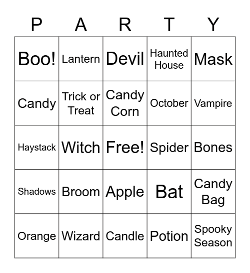 Etna's 2020 Halloween Party Bingo Card