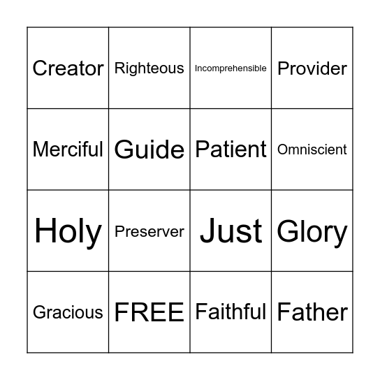 Attribute Bingo 4x4 Bingo Card