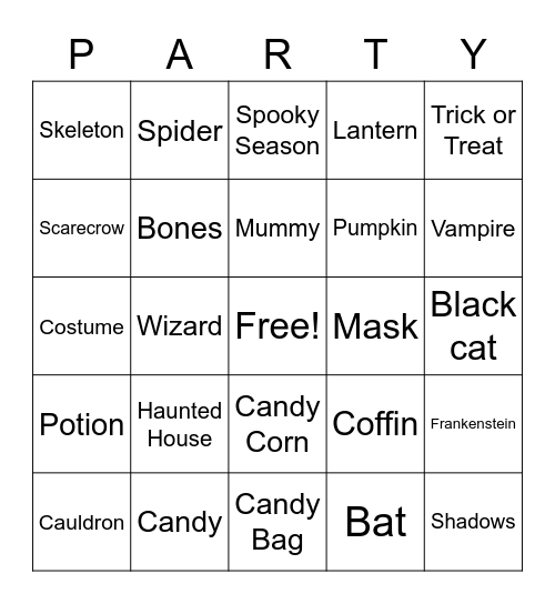 Etna's 2020 Halloween Party Bingo Card