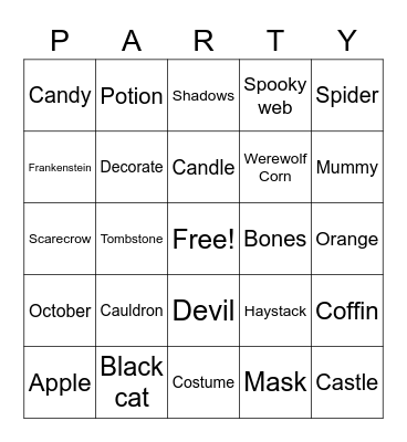 Etna's 2020 Halloween Party Bingo Card
