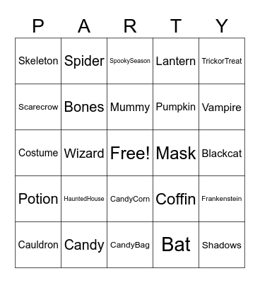 Etna's 2020 Halloween Party Bingo Card