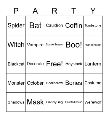 Etna's 2020 Halloween Party Bingo Card