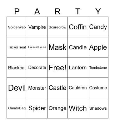 Etna's 2020 Halloween Party Bingo Card