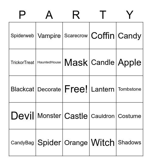 Etna's 2020 Halloween Party Bingo Card
