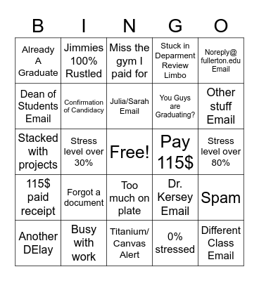 Graduation Confirmation Email Bingo Card