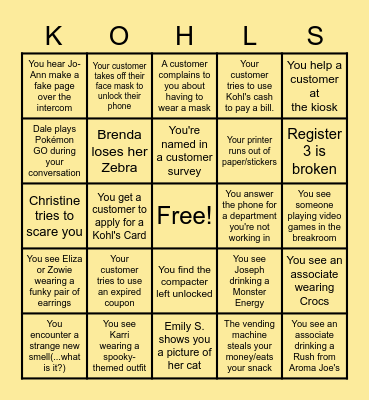 Kohl's Bingo! Bingo Card