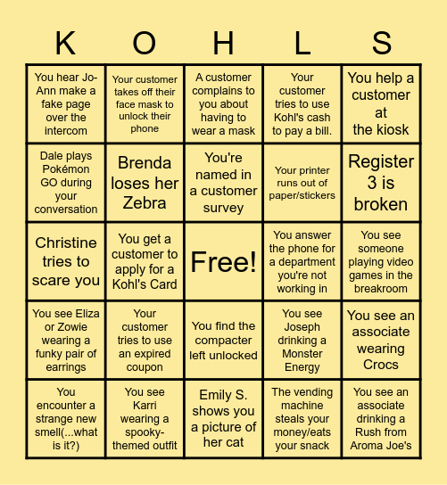 Kohl's Bingo! Bingo Card
