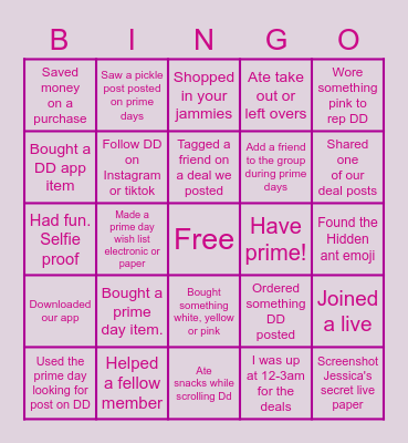 PRIME DAY BINGO WITH DD Bingo Card