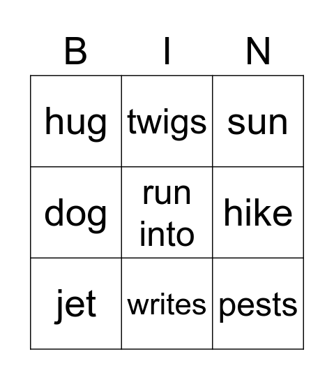 Vocabulary Bingo Card